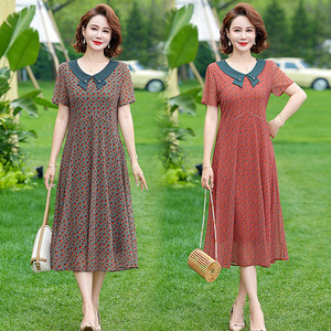 Mom summer skirt 40-50 years old middle-aged and elderly women's noble middle-aged lady chiffon summer dress new style
