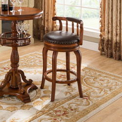 European-Style Bar Stool with Solid Wood Backrest, Genuine Leather Bar Chair, Solid Wood Bar Stool, Bar Stool, High Chair, American-Style Swivel Chair