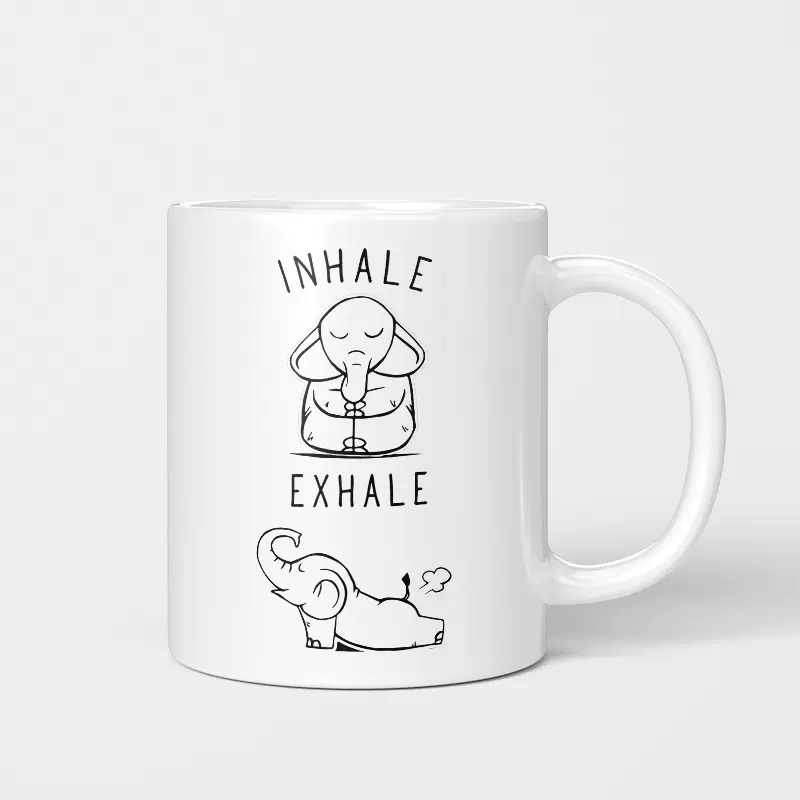 Inhale Exhale 吸气呼气杯子瑜伽象成人创意陶瓷马克杯咖啡杯-Taobao