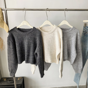 
Minimalist style ~ round neck loose solid color pullover with wool short soft waxy alpaca long hair long sleeve sweater