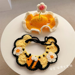 Cat Flower Hat, Bee Bib Set, Dog Frog Hat, Bib, Pet Costume Collar, Saliva Towel