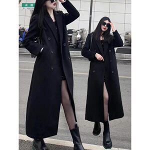 
Black woolen coat for women 2025 spring, autumn and winter new style Hepburn style high-end small mid-length woolen coat
