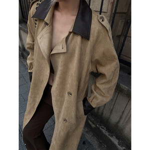 
PAPERLLL Xinjian Slowly Continues the Old Days Retro Light Luxury Suede and Leather Long Windbreaker Women's Autumn and Winter Jacket