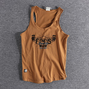 Summer sports and leisure versatile retro seal men's workers sweat vest, pure cotton fitness, shoulder sleeveless T -shirt