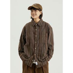 
GoodNorth 2026 new style Japanese literary retro vertical striped long-sleeved shirts for men and women, loose shirts