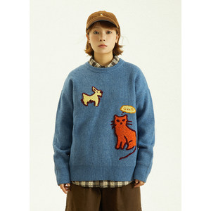 
GoodNorth autumn and winter cartoon pet embroidered knitted sweater for men and women, lazy style loose pullover top