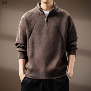 High-end American half turtleneck zipper sweater for men 2025 autumn and winter new loose pullover bottoming trendy sweater for men