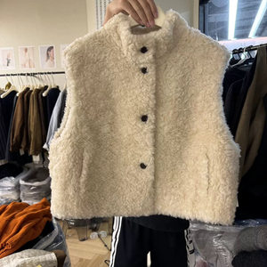 
100% wool stand-up collar lamb fur one-piece vest for women autumn and winter new style small fur vest short coat