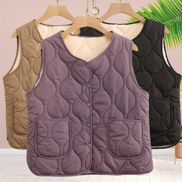 Middle-aged and elderly women's cotton vest, mother's clothing, autumn and winter velvet thickened vest, grandma's warm vest, old lady's waistcoat
