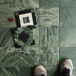 French-Style Dark Green Faux Stone Full Ceramic Tiles with a Vintage Pattern for Living Room, Bathroom, Restroom, and Dining Room Walls and Floors