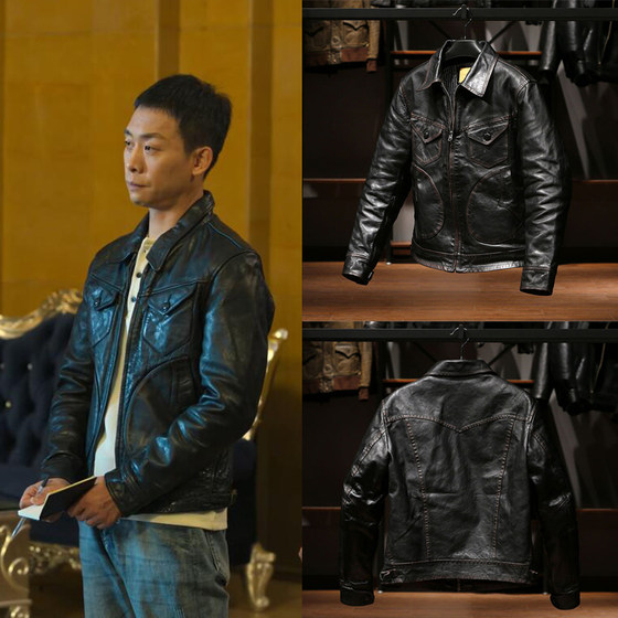 
Hong Kong's crazy high-speed high-quality high-quality Zhang Yi Anxin's same leather jacket, old casual motorcycle suit, short men's genuine leather jacket