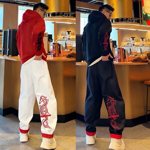 
Year of the Horse embroidered casual sports suit men's Chinese style hooded sweatshirt jeans youth plus velvet two-piece set