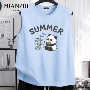 
Cotton cute panda sleeveless t-shirt men's summer new round neck loose versatile vest sports fitness waistcoat trend