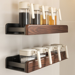Walnut Wood Kitchen Spice Rack, Antique Style, No-Drill Wall-Mounted for Home Use, for Storing Oil, Salt, Sauce, and Vinegar Bottles and Jars on the Wall