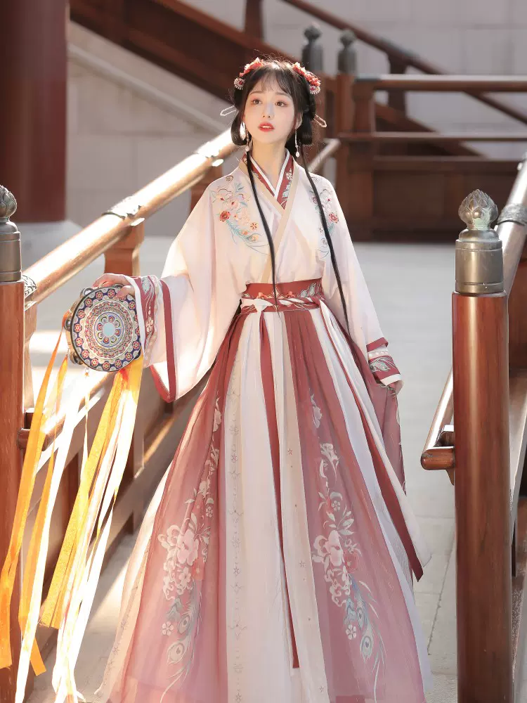 原创正品【花间翎】晋制汉服女中国风绣花交领齐腰襦裙日常古装-Taobao