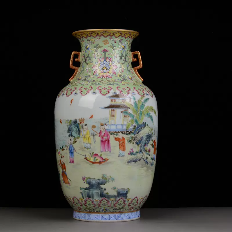 清代康熙青花賞瓶古董青花刀馬人物瓶景德鎮青花瓷花瓶收藏瓷瓶對瓶