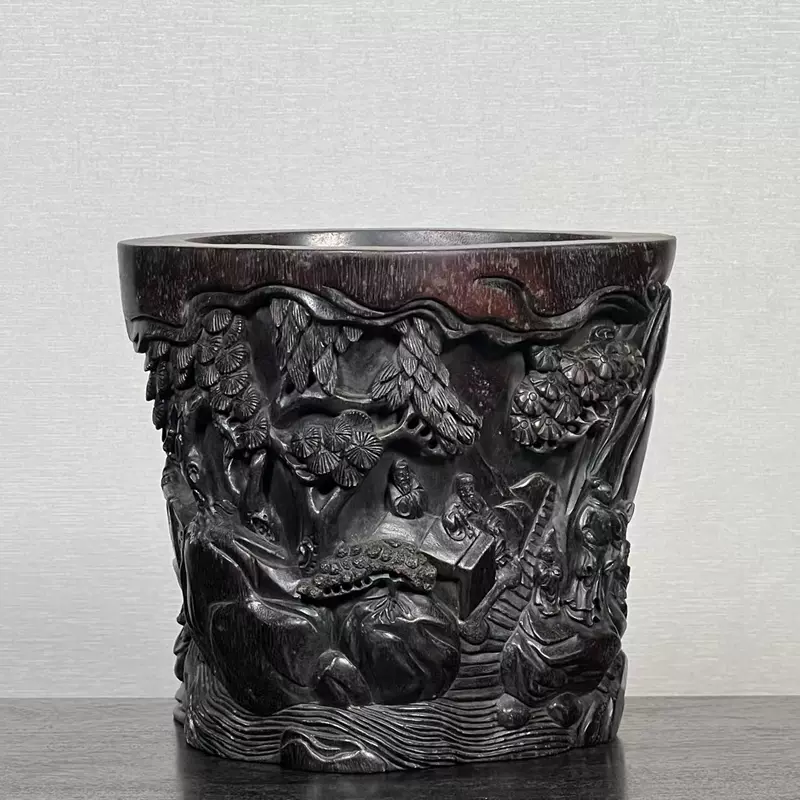 中国清代乾隆年製 紫檀笔筒 诗文宝石嵌め古董品重1.2