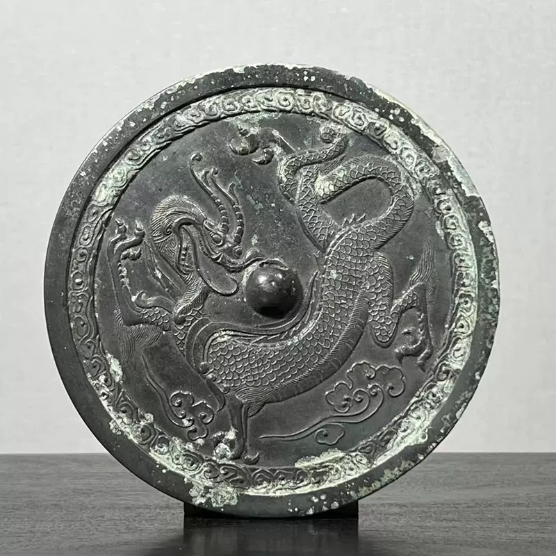 古玩古董收藏品老物件铜器包老保真唐代青铜盤龙纹圆形镜铜镜摆件-Taobao