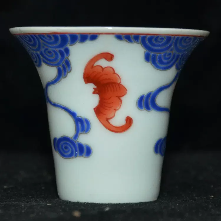 大清同治年制手绘粉彩蓝底蝙蝠纹小号马蹄杯普洱茶杯仿古老货瓷器-Taobao