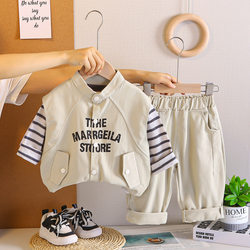 Children's Clothing Boys' Autumn Outfit Trendy Brand Baby Spring and Autumn Vest Three-Piece Set Infant Toddler Clothes