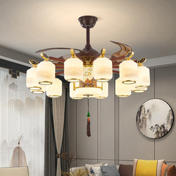 New Chinese-Style Living Room Chandelier, All-Copper Solid Wood Ceiling Fan Light, 2025 New Model Dining Room Bedroom Light, Invisible Electric Fan Chandelier