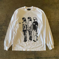 Make Money and Do Charity! Three-Thread 310 Pure Cotton Double Yarn! Upward Hero Non-Transparent American Style Couple's Long-Sleeve T-Shirt for Women and Men