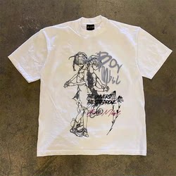 Make Money and Do Charity! 3A260G Pure Cotton Double Yarn! Upward Hero! Heavyweight Couple's Loose Short-Sleeve T-Shirt for Women and Men