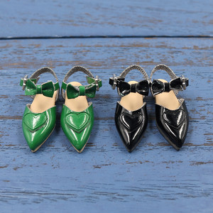 ICY DBS Little Doll Shoes Green Black Casual Flat Bottom Pointed Butterfly Baby Shoes 19 Joint Length 2.3cm