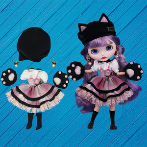 
ICY DBS small doll clothes pink cat checkered puffy skirt suit skirt 19 joint ob24 baby clothes
