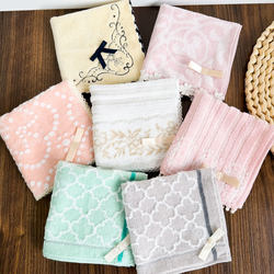 Export Japanese-Style Fresh Pure Cotton Small Square Towel 25cm Bow Jacquard Handkerchief Soft Face Towel Facecloth Small Towel