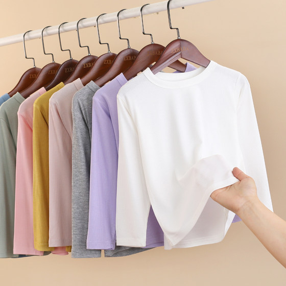 Children's thread thin long -sleeved round neck shirt summer male girl ice silk casual T -shirt autumn clothes in the middle big child Modal pajamas
