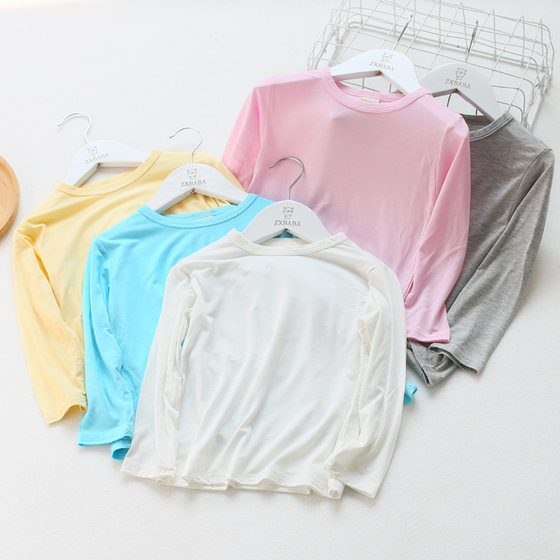 
Children's spring and autumn long-sleeved round-neck bottoming shirts, summer boys and girls modal thin T-shirts, medium and large children's solid color home pajamas
