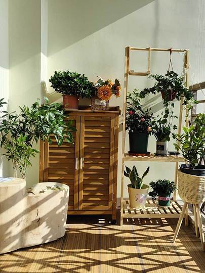 Nordisches Holz-Outdoor-Aufbewahrungsschrank - 3-stckig fr Balkon/Innenhof