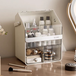 Light Luxury, Large-Capacity, Portable Cosmetic Storage Box, Makeup Case, Dressing Table, Dust-Proof Lipstick Box, Storage Rack