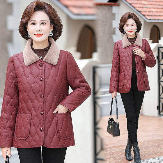 Good quality mother winter jacket plus velvet cotton coat middle-aged and elderly women's cotton jacket thickened warmth lint clothing
