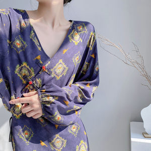 
Cotton silk nightgown for women, autumn, high-end, retro Chinese style, large size pajamas, thin, wearable long dress 2025