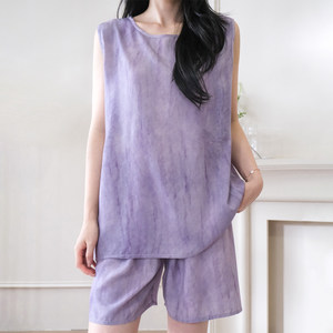 
Minimalist literary style cotton silk vest style pajamas for women summer fashionable purple home clothes suit can be worn outside large size thin
