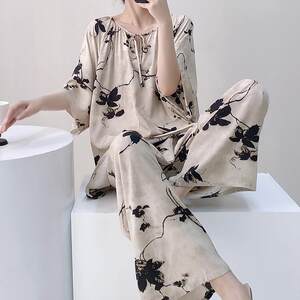 Pajamas for women in spring and autumn, cotton and cold feeling, new national style home clothes, can be worn outside, simple lazy style cotton and silk suit, summer
