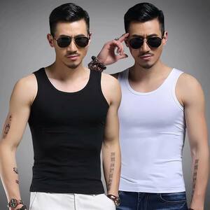 Summer men's vest exercise Fitness white tight -fitting sleeveless column youth full cotton bottomed skirt shirt top men
