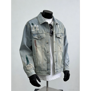 
American retro washed high street denim jackets for men and women, cleanfit ripped trendy denim jackets for men and women