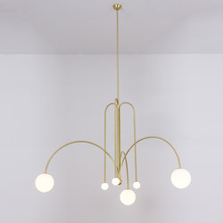 Nordic Minimalist Style Living Room Lamp with 6 Heads, Unique Artistic Design, Glass Ball Creative Dining Room New Long Pendant Lamp