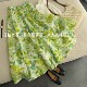 Green. Exclusively dyed natural 100 pieces of ramie fermented A-line mid-length skirt made of large skirt
