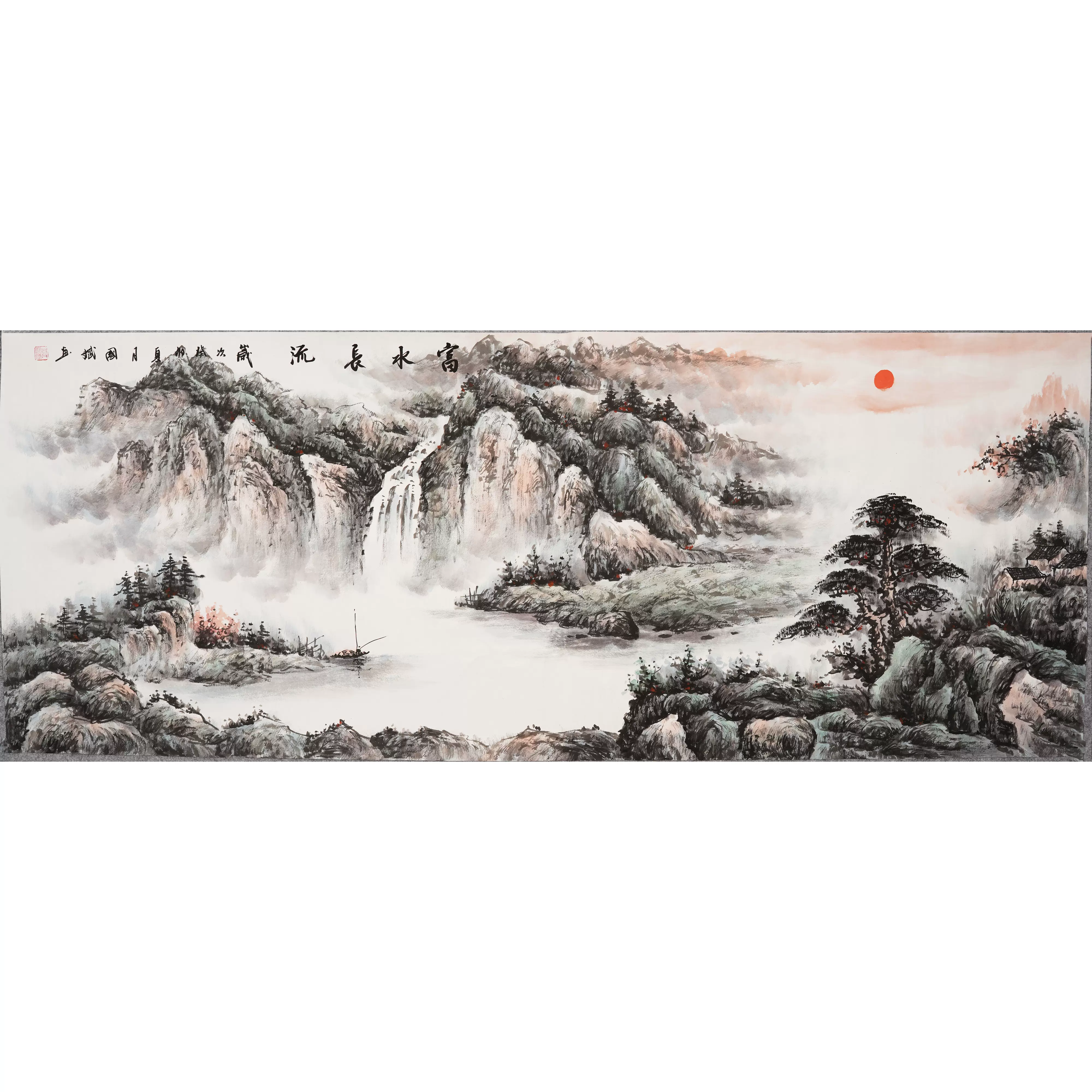 小六尺水墨山水畫中式辦公室客廳裝飾畫純手繪風景國畫卷軸0019-Taobao