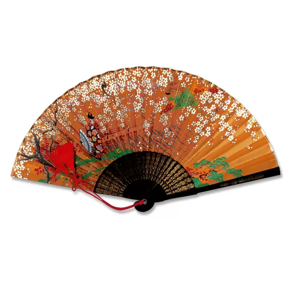 代购日本制伊藤常京扇子舞姬手绘绸缎绢布装饰大扇子29cm