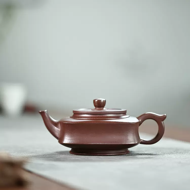 紫砂手彫・原鉱老紫泥阳羡四方紫砂壺・朱泥・急須・茶壺・茶道具