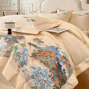 
High-end new Chinese style Class A pure cotton four-piece set, super soft, skin-friendly embroidered quilt cover, bed sheet, fitted sheet 2026 new bedding 4