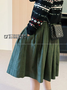 
Korean fure retro Japanese style washed cotton corduroy pleated skirt for women