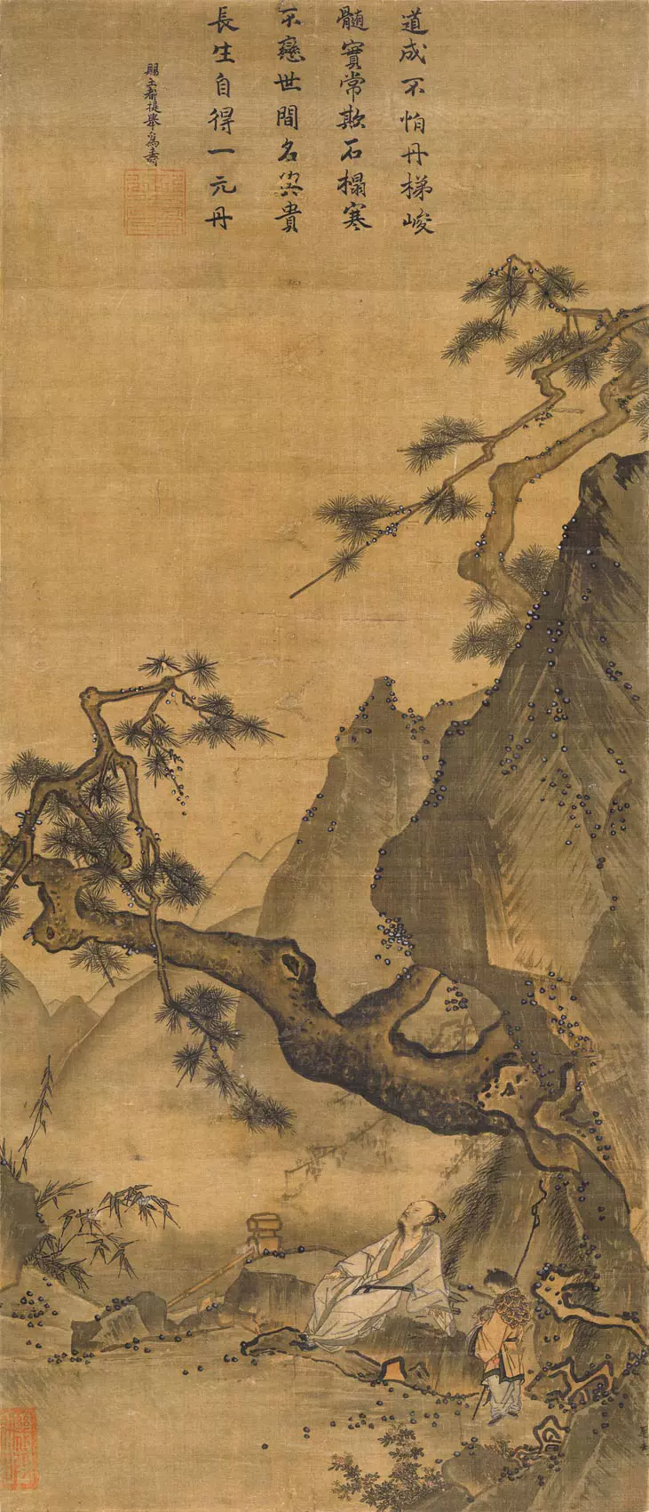 宋画马远松寿图绢本国画立轴山水人物真迹复制画艺术微喷版画名画-Taobao