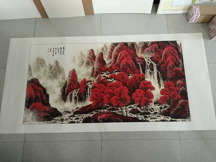 珍品旧蔵 大横幅 中国古画 【李可染 万山遍 】紙に手書き国画掛け軸