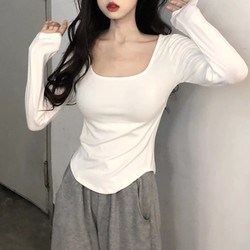 Autumn Clothing 2025 New Women's Square-Neck Long-Sleeve T-Shirt Base Shirt Korean Style Early Autumn Outfit Top Trendy Shirt